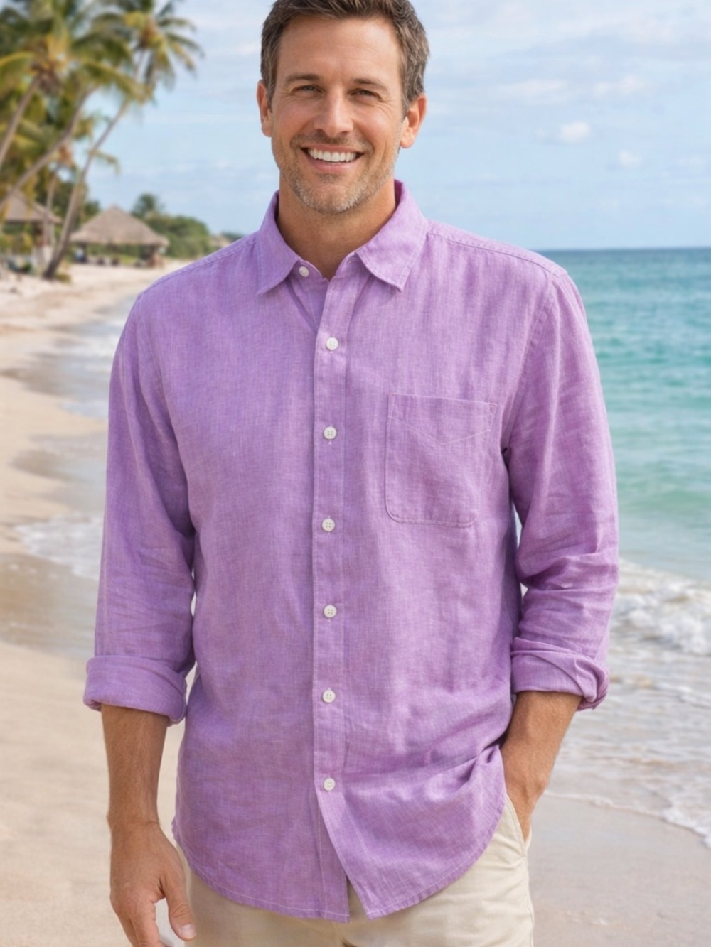 Tommy Bahama Lavender Men’s Linen Button Down Shirt. XL